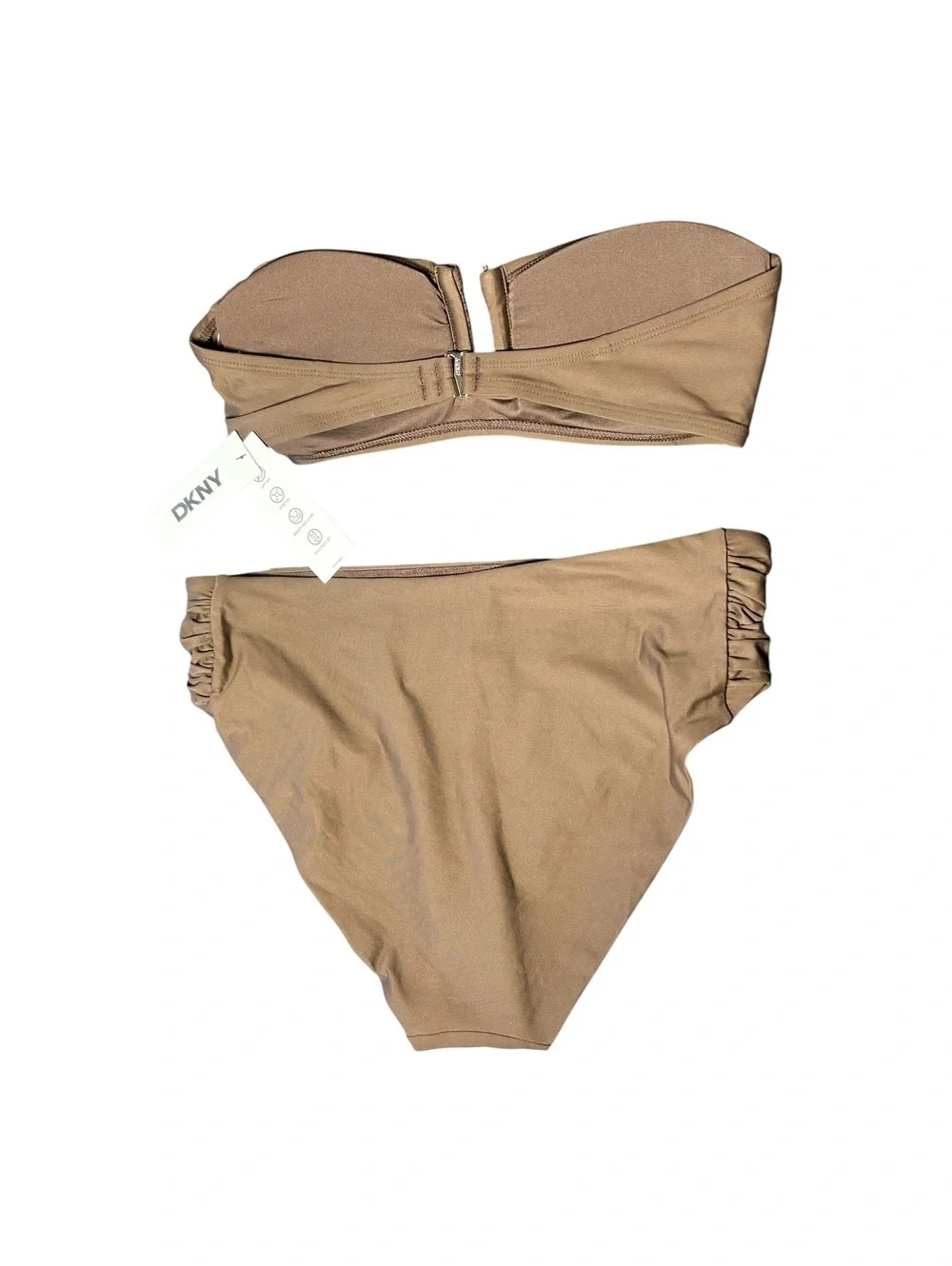 DKNY brown strapless bandeau bikini swimsuit set size Medium $70 NWT